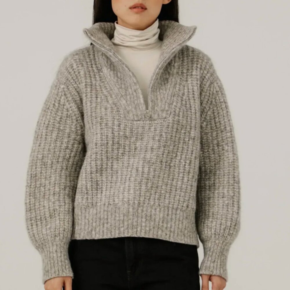 Bare Knitwear Alpine Quarter Zip Sweater in Marble Grey